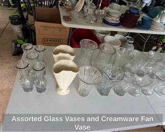Assorted Glass Vases and Creamware Fan Vase