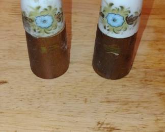 Vintage Ceramic and Wood Salt and Pepper Shakers