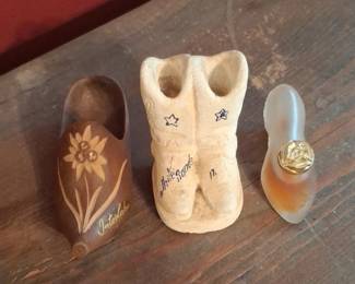Souvenir Shoe Figurines Collection Interlaken Clog, White Sands Boot, and Perfume Bottle