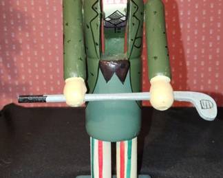 Santas Workshop Green Plaid Golfer Nutcracker