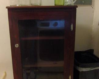 Vintage Wooden Display Cabinet with Glass Door and Broken Glass