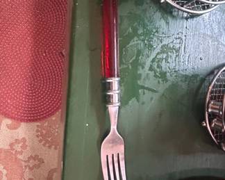 Vintage Red Bakelite Flatware Set third image