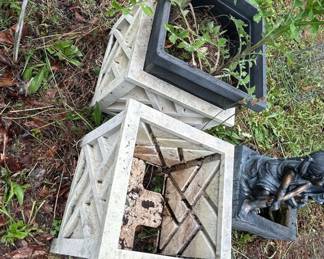 Set of Two Decorative Garden Planters with Figurative Sculpture