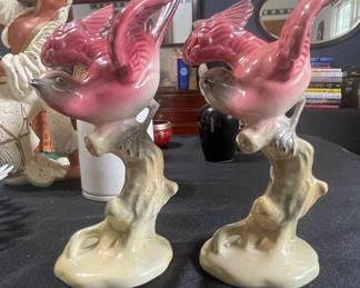 Pair of Gerold Porcelain Pink Birds on Branch Figurines