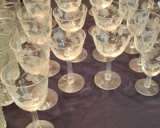 Vintage Etched Floral Crystal Glassware Set  Princess House Heritage Pattern