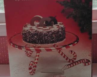 Godinger Holiday Collection Silver Plated Candy Cane Cake Stand with Server