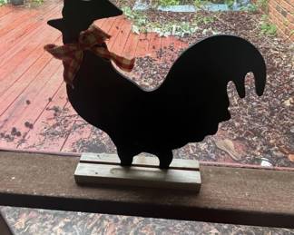 Black Metal Rooster Silhouette with Hat and Bow