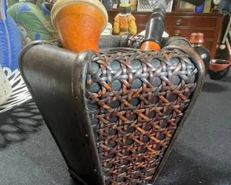 Vintage Decorative Calabash Pipe and Woven Octagonal Holder