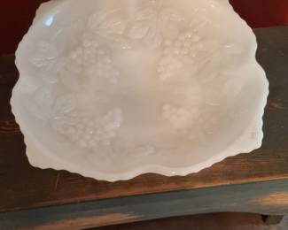 Indiana Glass Colony Harvest Grape Milk Glass Compote Dish