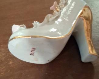 Vintage Porcelain High Heel Shoe Figurine with Pink Flowers and Gold Trim second image