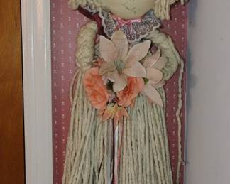 Mop Doll Wall Hanging with Flowers