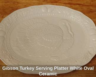 Gibson Turkey Serving Platter White Oval Ceramic