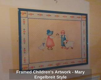 Framed Childrens Artwork  Mary Engelbreit Style