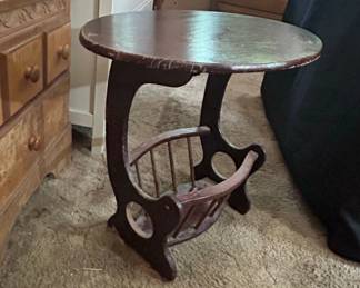 Vintage Mahogany Lyre Harp Side Table with Magazine Rack second image