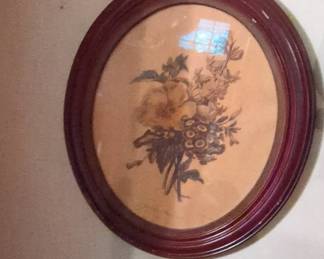 Oval Framed Floral Botanical Print