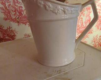 Antique White Ironstone Pitcher with Grapevine Motif