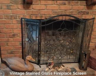 Vintage Stained Glass Fireplace Screen