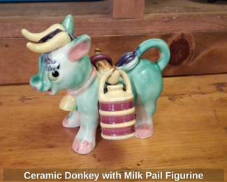 Ceramic Donkey with Milk Pail Figurine