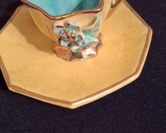 Miniature Porcelain Teacup and Saucer Set with Floral Appliqu