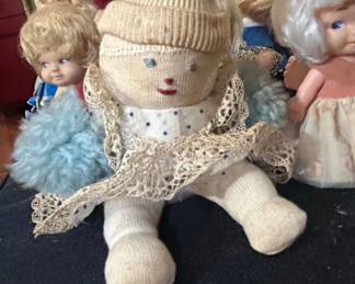 Vintage Sock Doll with Lace Trim and PomPom Hat