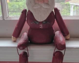 Wooden Santa Claus Figurine with Jointed Limbs