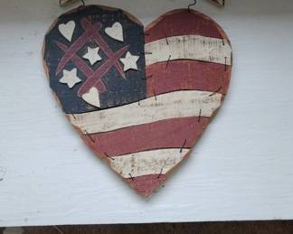 Rustic American Flag Heart Welcome Sign