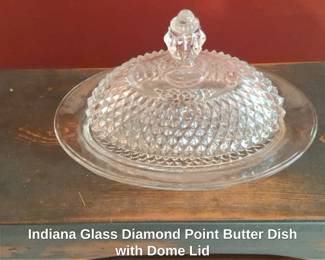 Indiana Glass Diamond Point Butter Dish with Dome Lid