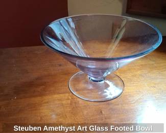 Steuben Amethyst Art Glass Footed Bowl