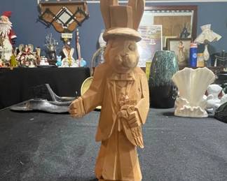 Carved Wooden Rabbit Figurine  Dapper Gentleman
