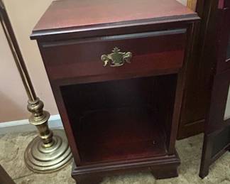 Mahogany Finish Nightstand with Drawer and Open Shelf
