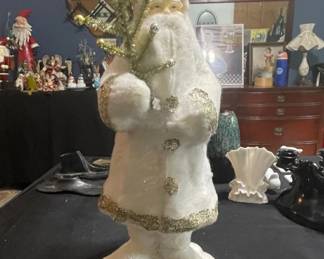 Vintage Glittered Santa Claus Figure with Tinsel Tree