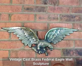 Vintage Cast Brass Federal Eagle Wall Sculpture