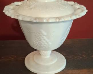 Colony Harvest Milk Glass Compote with Lid