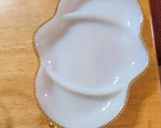 Vintage Fire King Milk Glass Candy Dish with Gold Trim