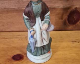 Vintage Ceramic Figurine of an Elderly Woman with Umbrella  Homco