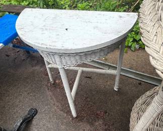 Vintage Wicker HalfRound Console Table