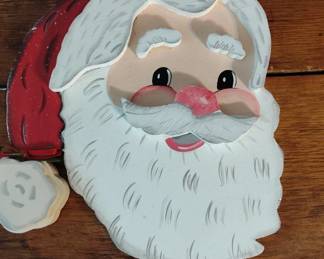 Vintage HandPainted Wooden Santa Claus Head Wall Decor