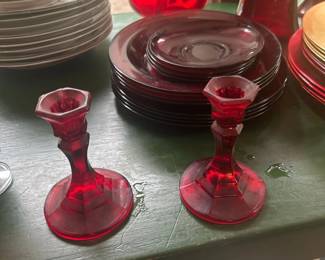 Ruby Red Glass Candlestick Holder  Cape Cod Pattern by Avon third image