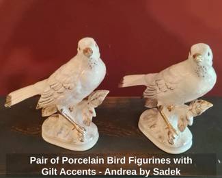 Pair of Porcelain Bird Figurines with Gilt Accents  Andrea by Sadek