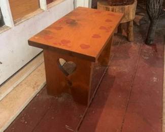 HandPainted Wooden Stool with Heart Cutout and Painted Hearts