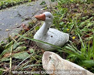 White Ceramic Goose Garden Statue