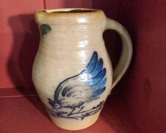 Stoneware Pitcher with Paddletail Bird Decoration