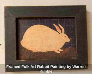 Framed Folk Art Rabbit Painting by Warren Kimble
