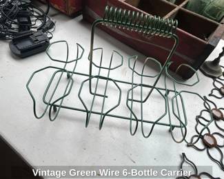 Vintage Green Wire Bottle Carrier