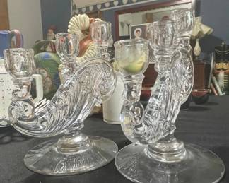 Fostoria Baroque Crystal Candelabra Pair