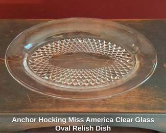 Anchor Hocking Miss America Clear Glass Oval Relish Dish