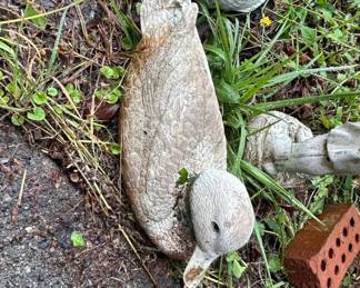 Vintage Concrete Duck and Duckling Garden Ornaments