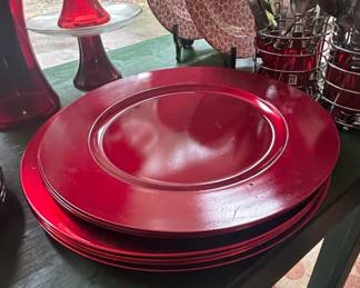 Red Plastic Charger Plates  Set of