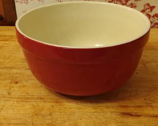 Red Earthenware Mixing Bowl with Cream Interior  Pyrex Primary