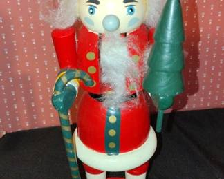 Wooden Santa Claus Nutcracker with Candy Cane and Christmas Tree